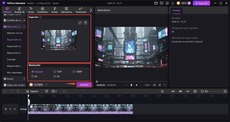 reproductores de video para PC que pueden mejorar un video con Edimakor