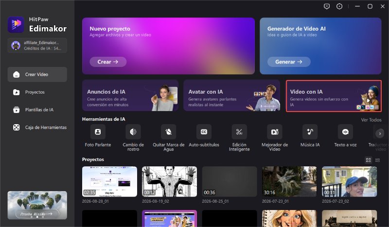 Abrir la Herramienta de Vídeo con IA de Edimakor