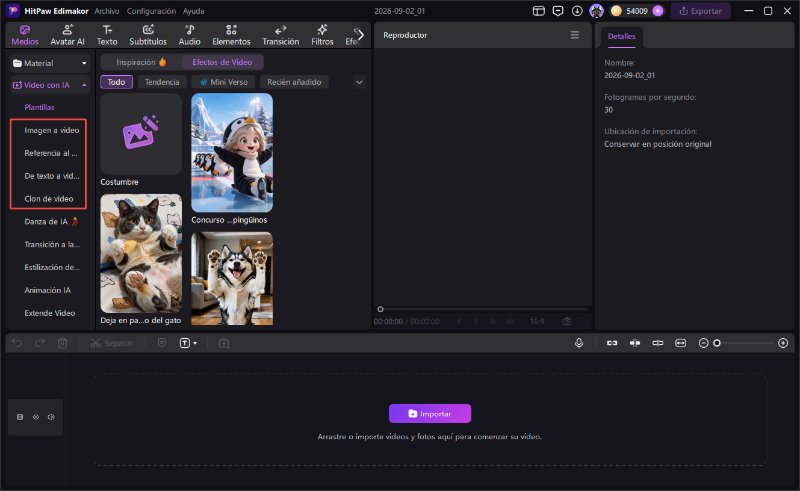 Seleccionar el Modo de Vídeo IA