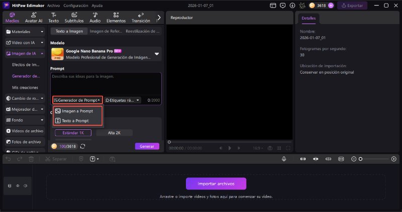 generador de prompt de toma con dron