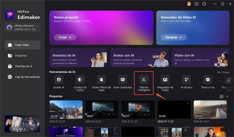Abrir Edición Inteligente desde Herramientas de IA en la página de inicio