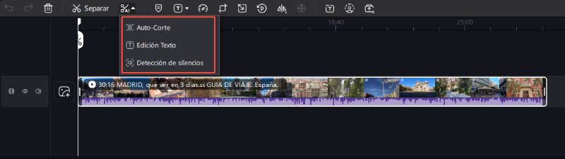 Abrir Edición Basada en Texto desde el acceso de Edición Inteligente en la línea de tiempo