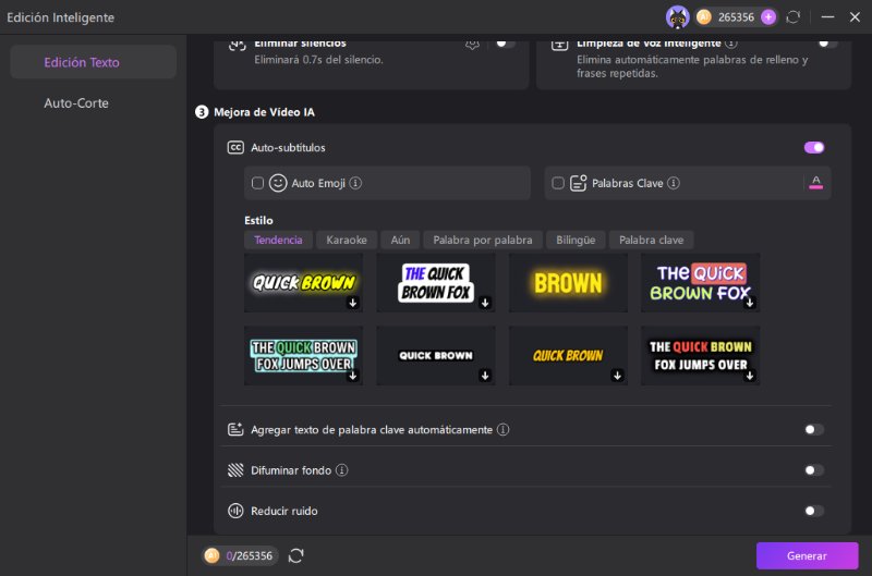 Activa las funciones de IA deseadas y haz clic en Generar