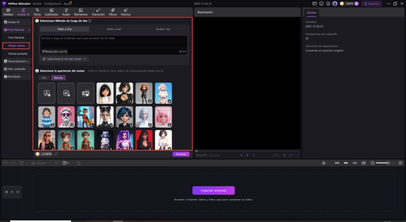 avatar ia dibujo animado parlante
