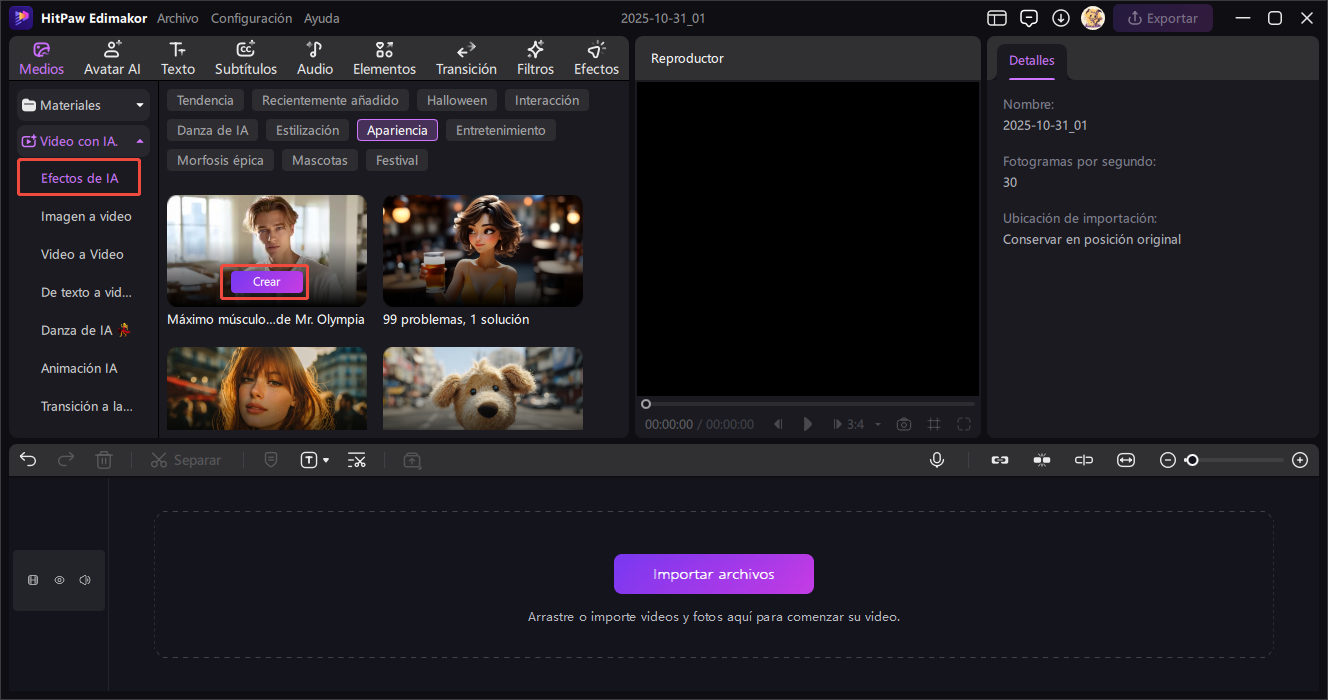 elegir efecto muscular