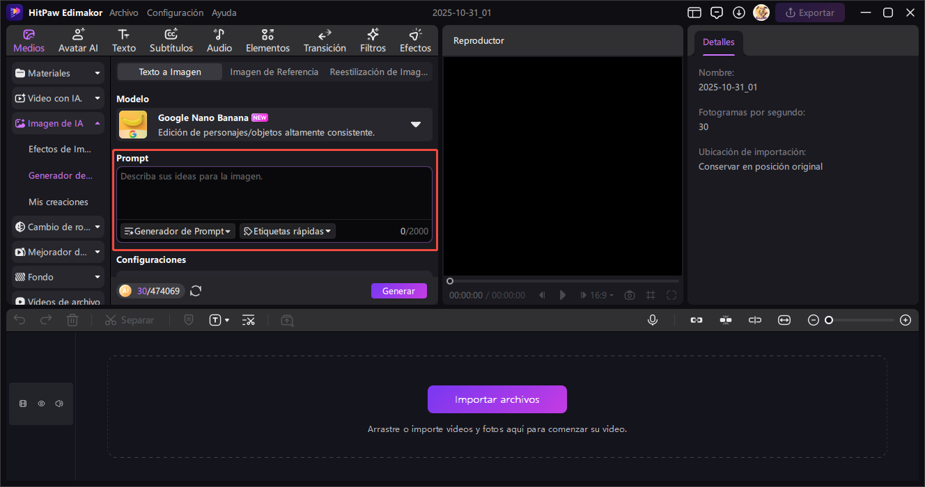escribir prompt y generar