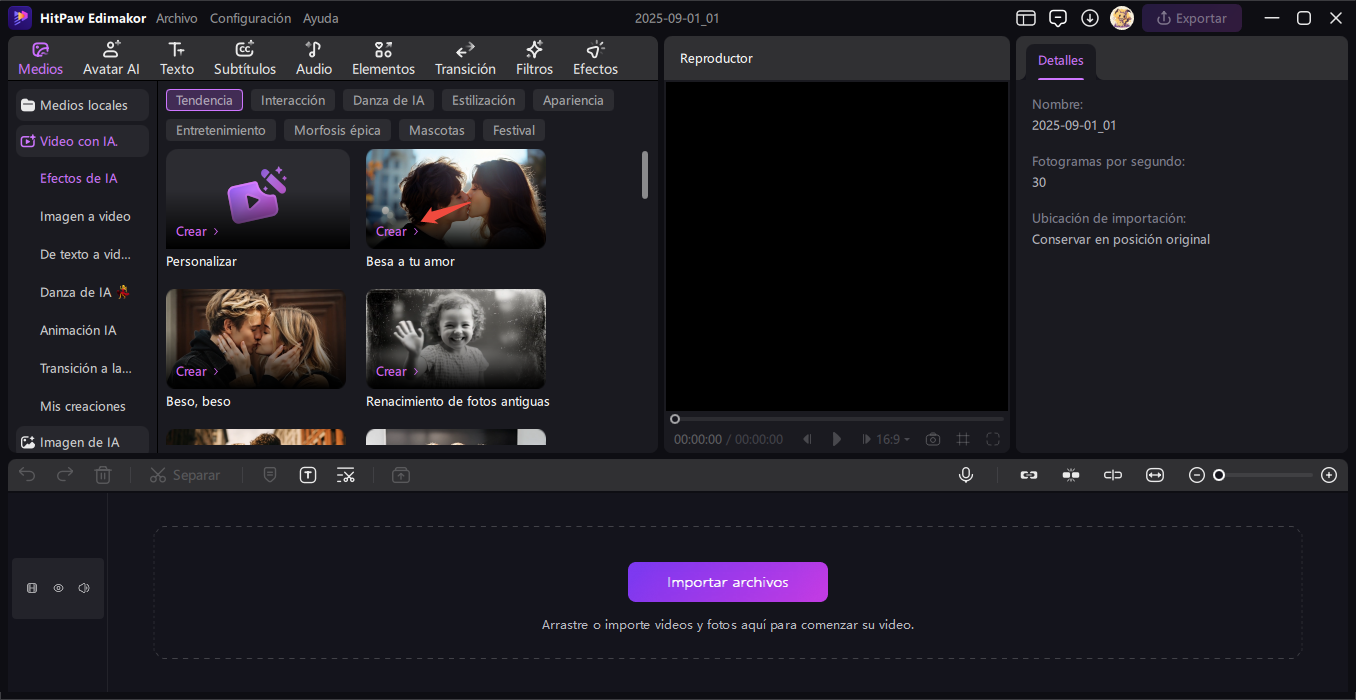 IA videos de besos Paso 1