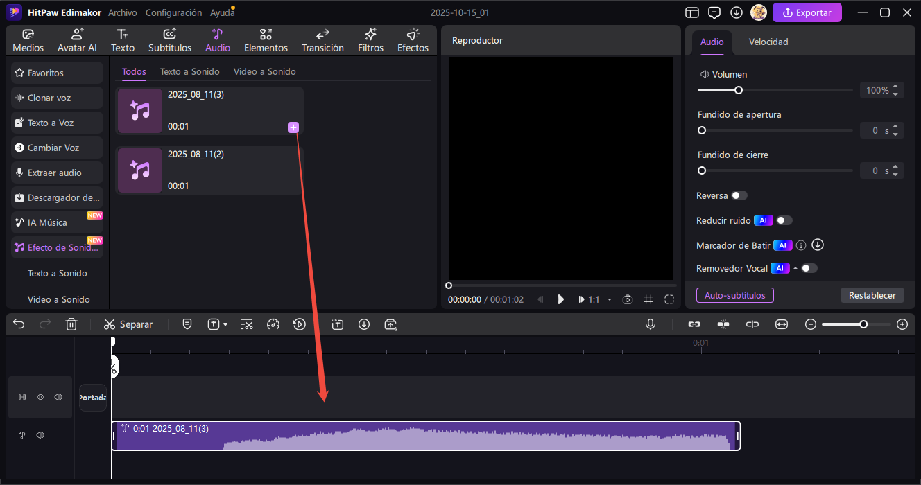 usa efecto de sonido ia