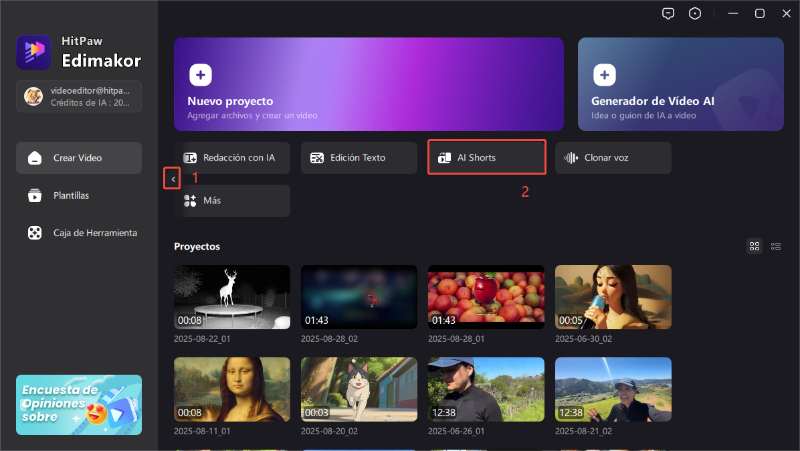 ai shorts barra de herramienta