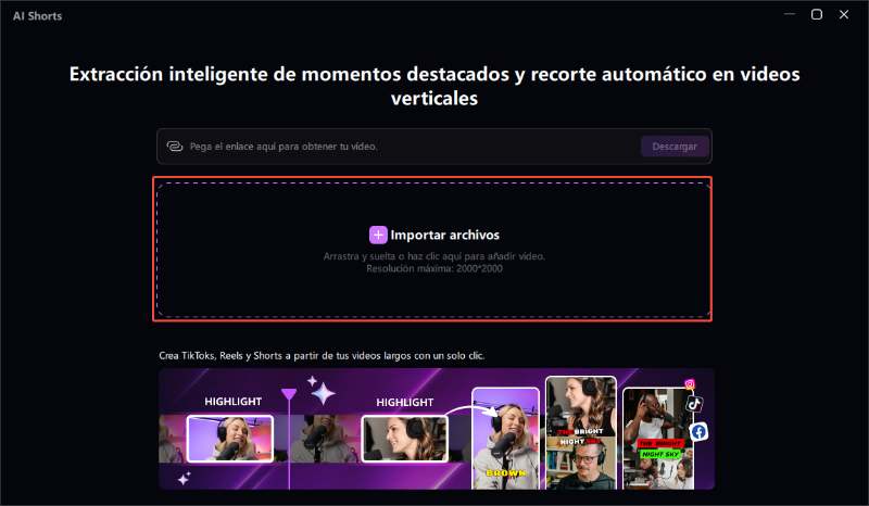 ai shorts importar un largo video