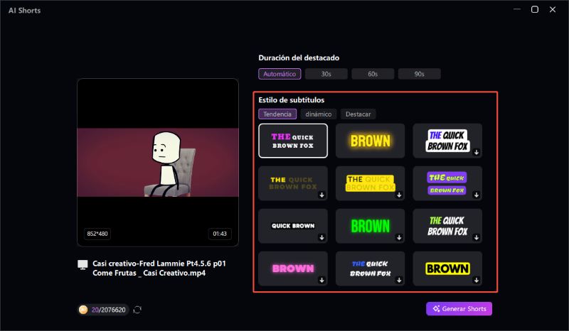 ai shorts estilo de texto
