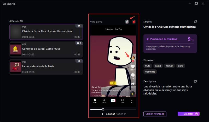 shorts previsualiza publicada
