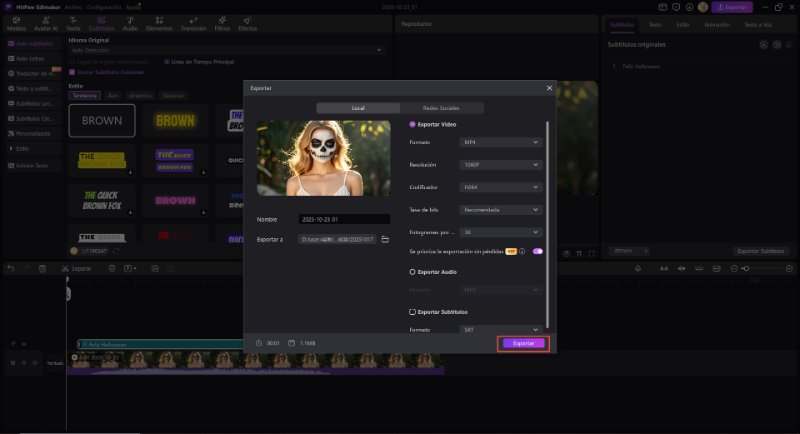 exportar video de avatar espeluznante de Halloween
