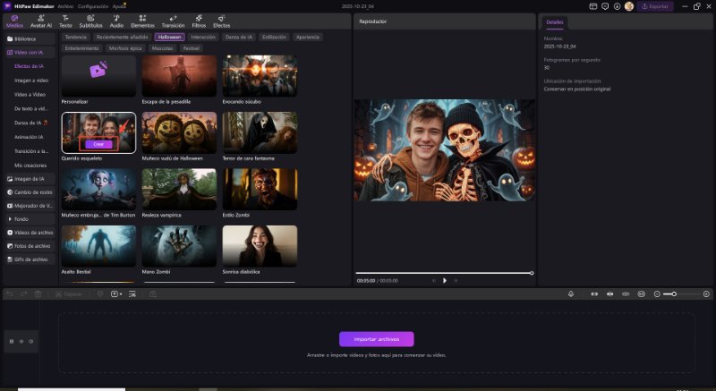 selecciona efecto de video de Intercambio de Caras en Halloween