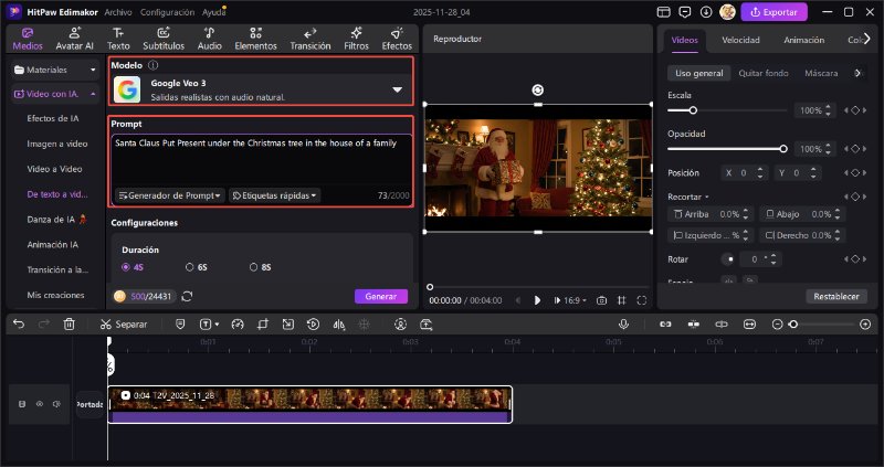 filtro de santa claus veo 3