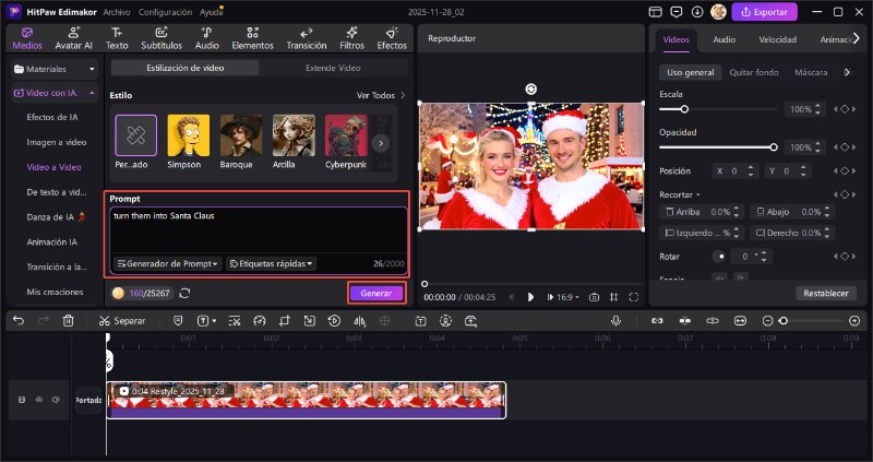 filtro de santa claus ia en video