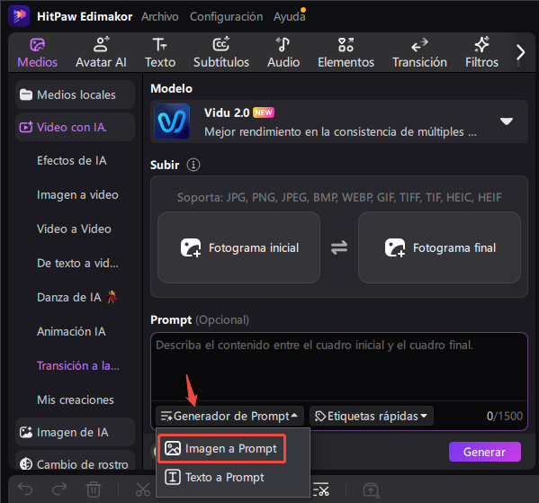 abrir generador de imagen a prompts
