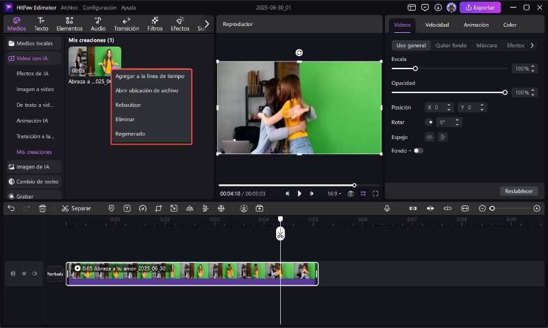 edimakor image to video - opciones de clic derecho