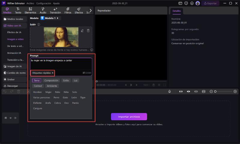 edimakor prompts de imagen a video