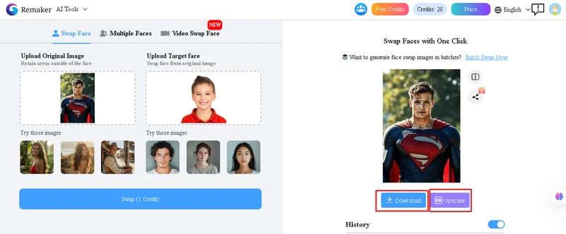 remaker ai intercambio de caras api