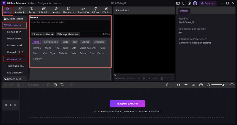 localiza animacion ia ingresa prompt