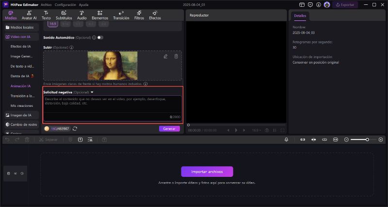 ia animacion opcional negativo prompt