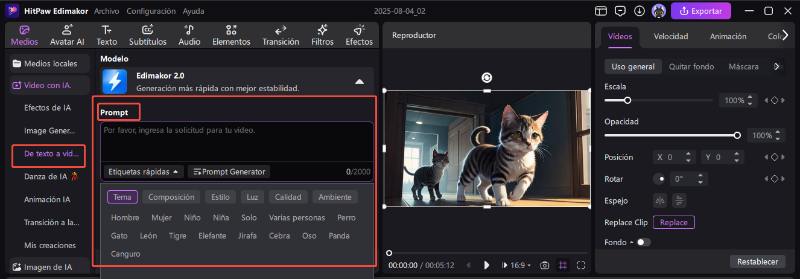 prompt de texto a video ia