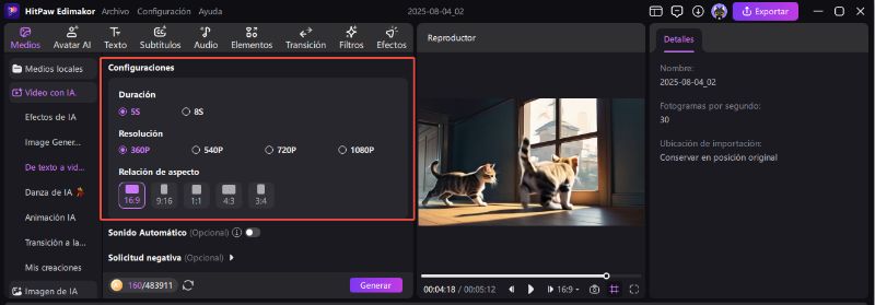 ia texto a video configuracion