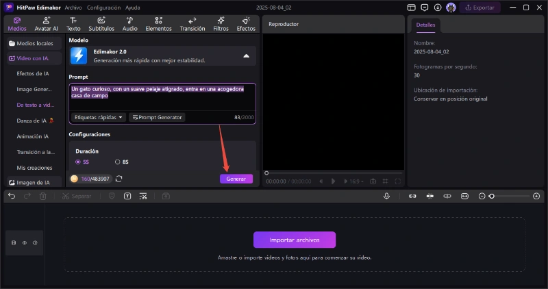 como usar edimakor ai texto a video