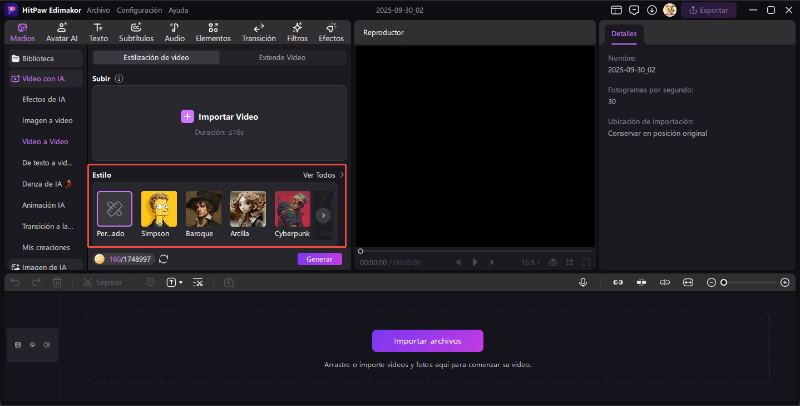 selecciona estilo de video a video