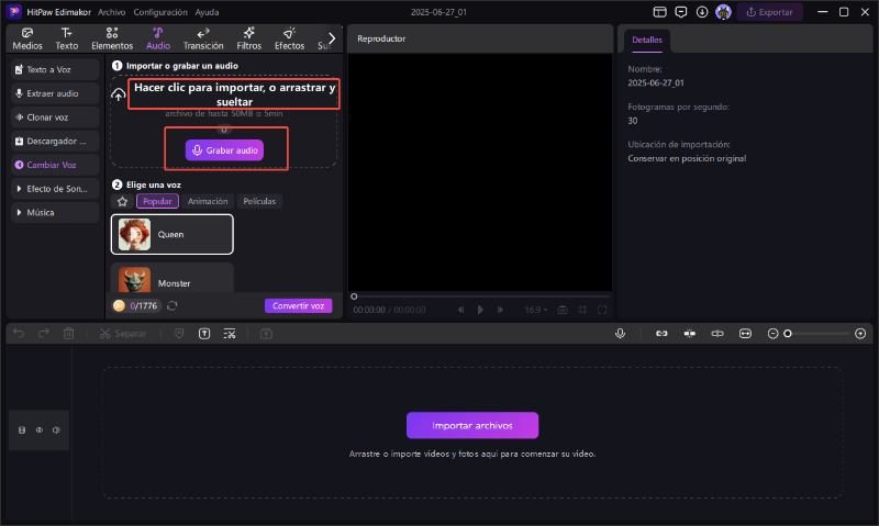 subir archivo de audio o grabar voz