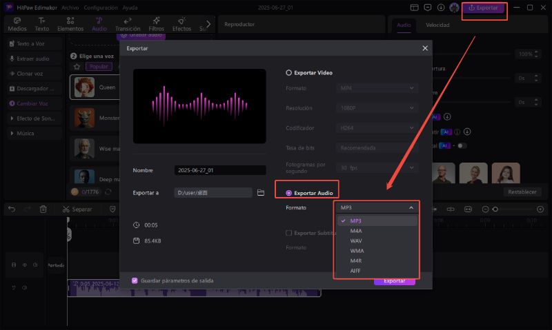 export and share your voicestart voice changinge