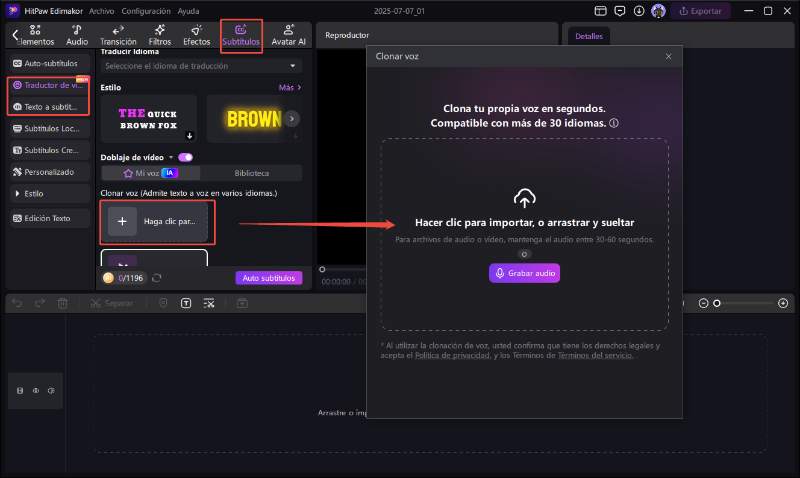 edimakor clonador de voz - subtítulos