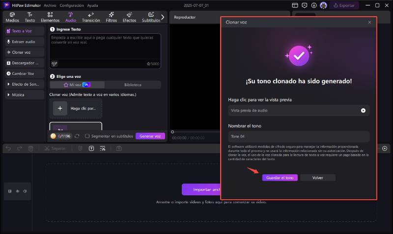 edimakor clonador de voz - Previsualizar y utilizar la voz clonada