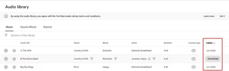 youtube studio audio download