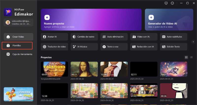 abre edimakor y usa plantillas de video