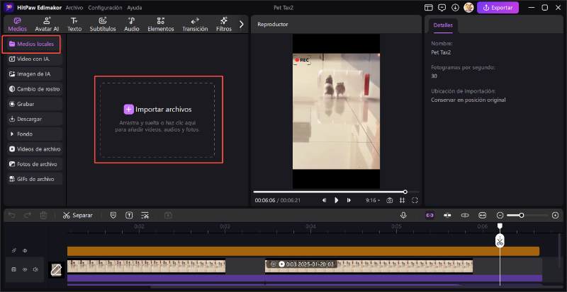 importar clips de video