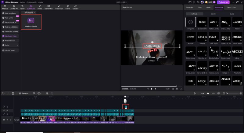 hitpaw edimakor Auto Subtítulos - Añadir subtítulos manualmentes