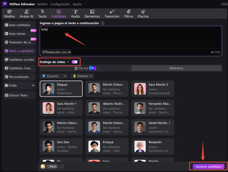 hitpaw edimakor Auto Subtítulos - Auto Subtítulos