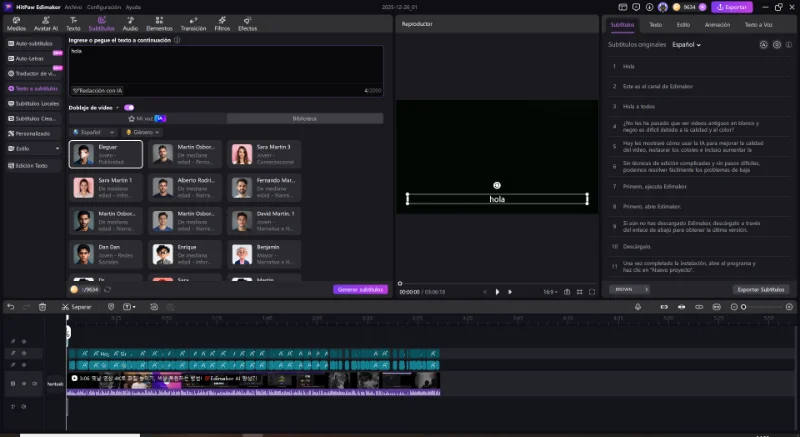 hitpaw edimakor Auto Subtítulos - Dividir texto en subtítulos