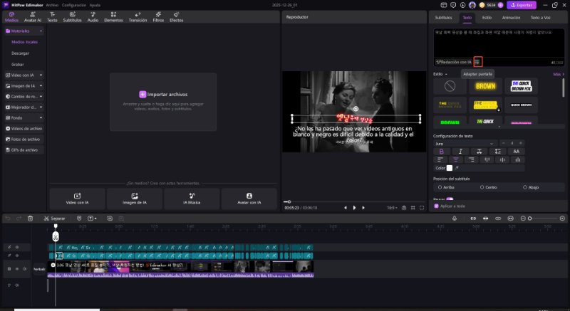 hitpaw edimakor Auto Subtítulos - Auto Subtítulos para adaptar la pantalla