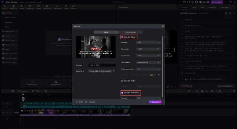 hitpaw edimakor Auto Subtítulos - exportar Auto Subtítulos