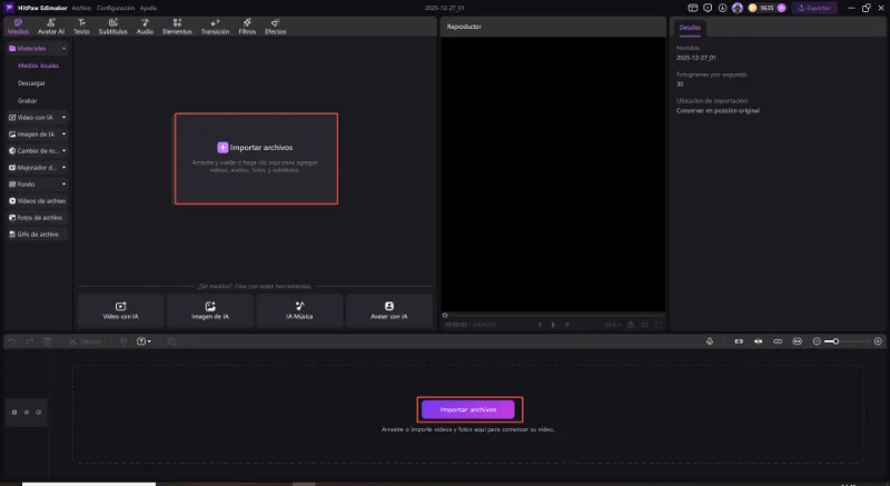 hitpaw edimakor Auto Subtítulos -  importar video