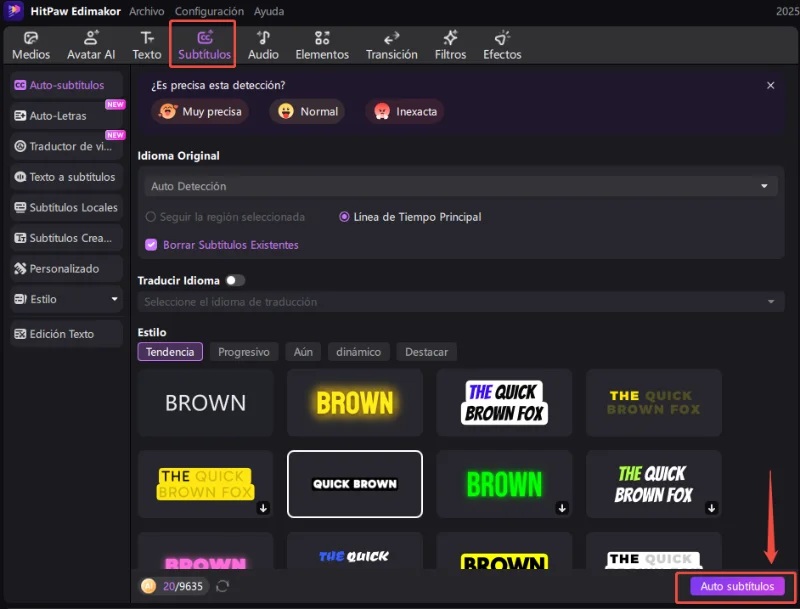 hitpaw edimakor Auto Subtítulos - Auto Subtítulos
