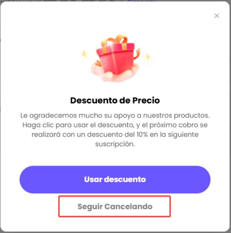 click Seguir Cancelando