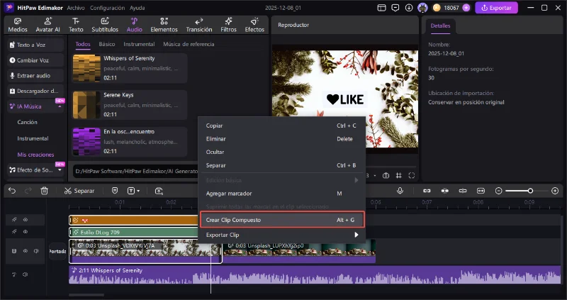 como usar edimakor Clips Compuestos