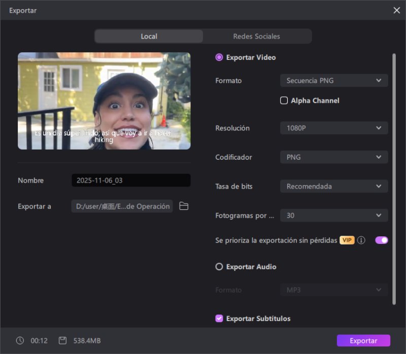 Exportar video de edición basada en texto
