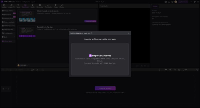 edición basada en texto importar archivo
