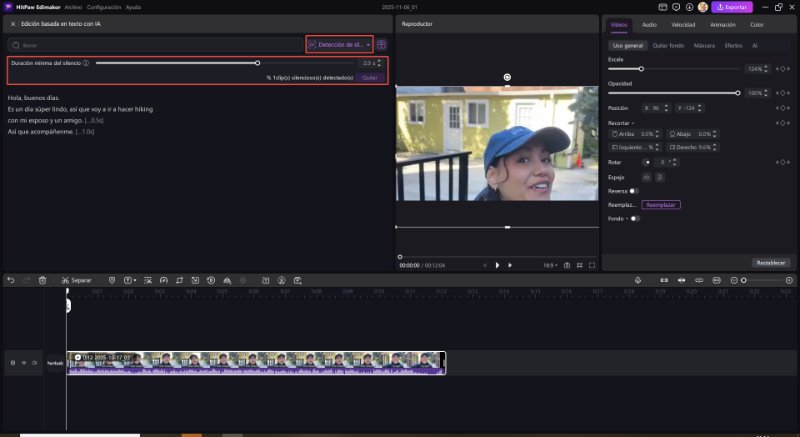 edición basada en texto silencio deteccion