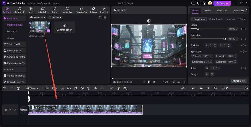 añadir video a línea de tiempo